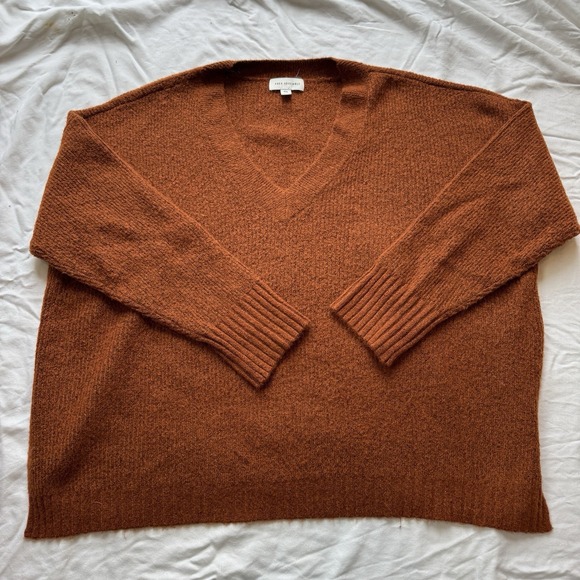 Free Assembly Boho Brown Orange Soft Sweater 2XL Oversized Classic V Neck Preppy - Picture 2 of 7